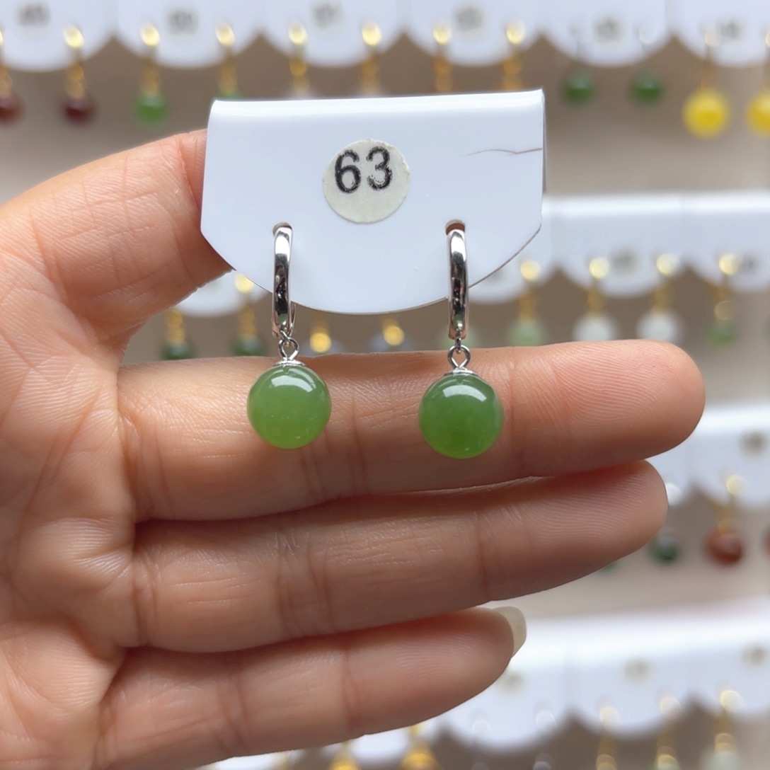 和田玉耳饰银S925镶嵌