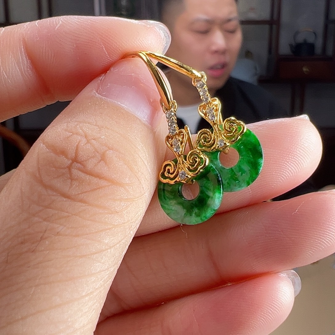 翡翠银S925镶嵌耳饰耳环