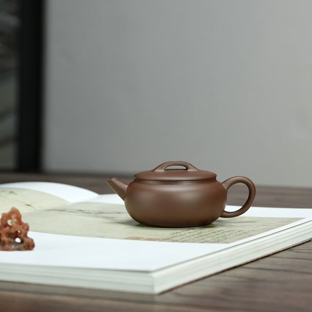 手印紫砂吉卯壶原矿革紫泥170cc全手工收藏把玩器牛盖紫砂壶茶具