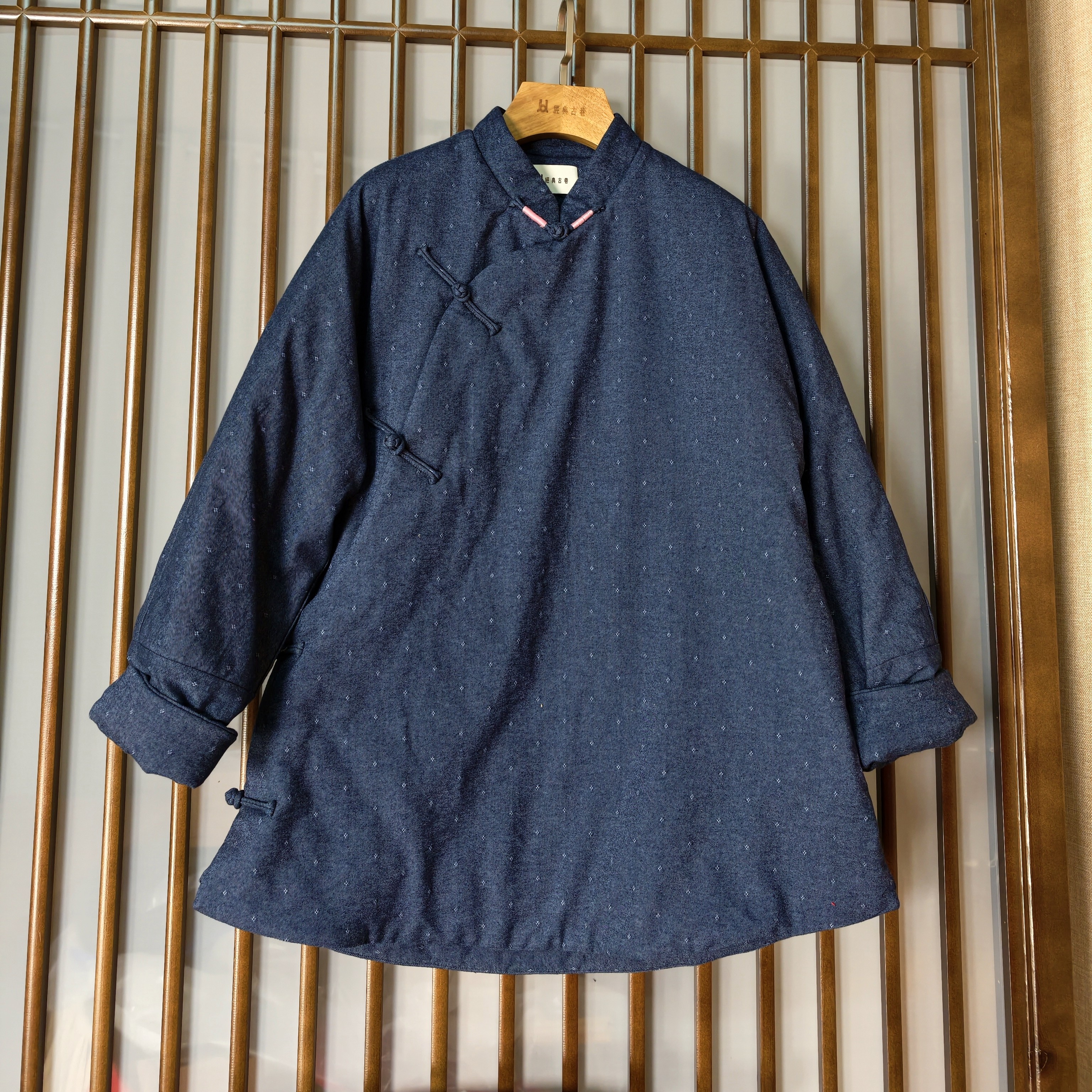 【经典古巷】秋冬复古斜襟盘扣纯棉提花色织国风保暖中长款女式棉服