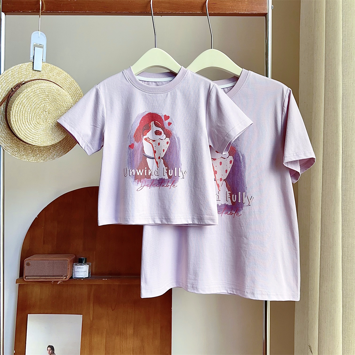 现货【小狗多比】7112亲子装短袖T恤女童夏季宽松T恤休闲洋气上衣