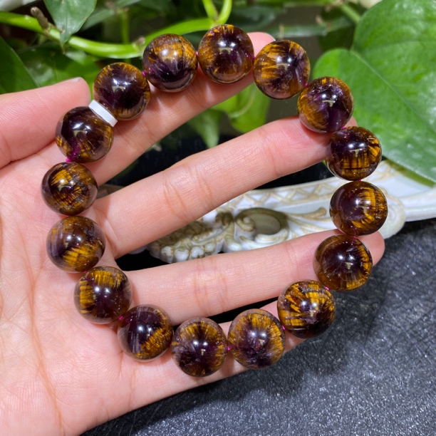 高品极光二三紫钛花天眼单圈14mm左右水晶手串