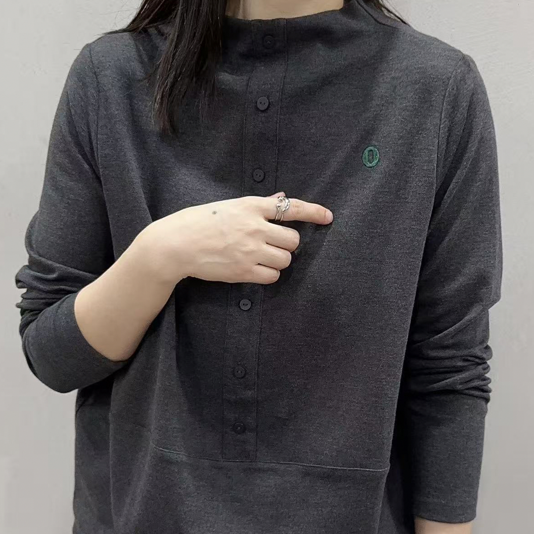 康家衣橱设计感立领一排扣打底衫8133