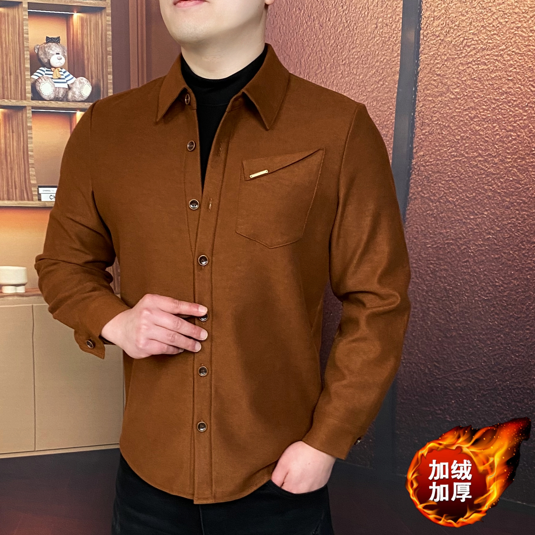 《摩登时装》冬季假两件加绒新款修身休闲加厚百搭高端卫衣帅气时尚