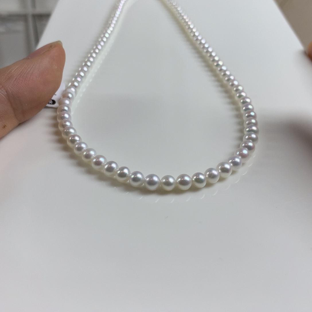 淡水珍珠银S925镶嵌项链4-5mm近正圆几乎无暇珍珠项链