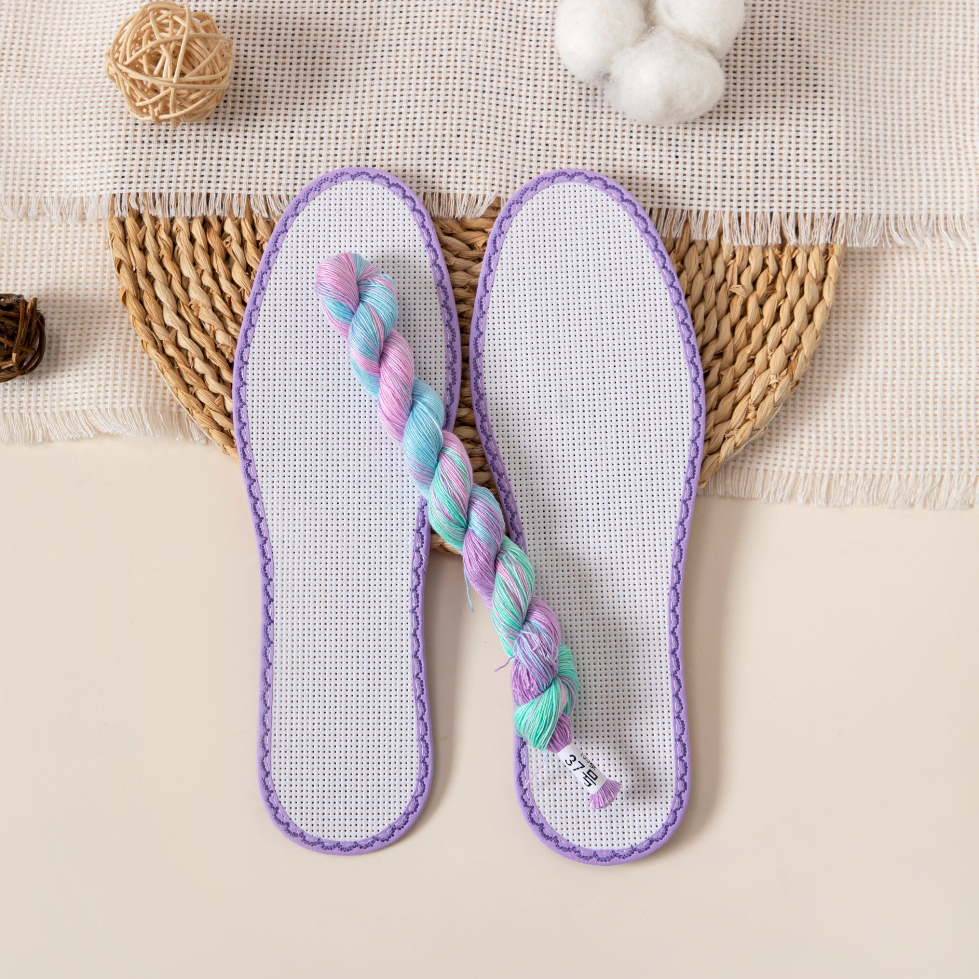 【七彩线+12CT纯色全棉鞋垫】高档七层纯棉布100%十字绣鞋垫白板