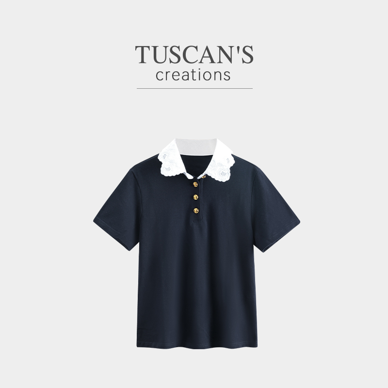 TUSCAN'S CREATIONS夏季纯棉透气休闲T恤翻领女士短袖时代集团