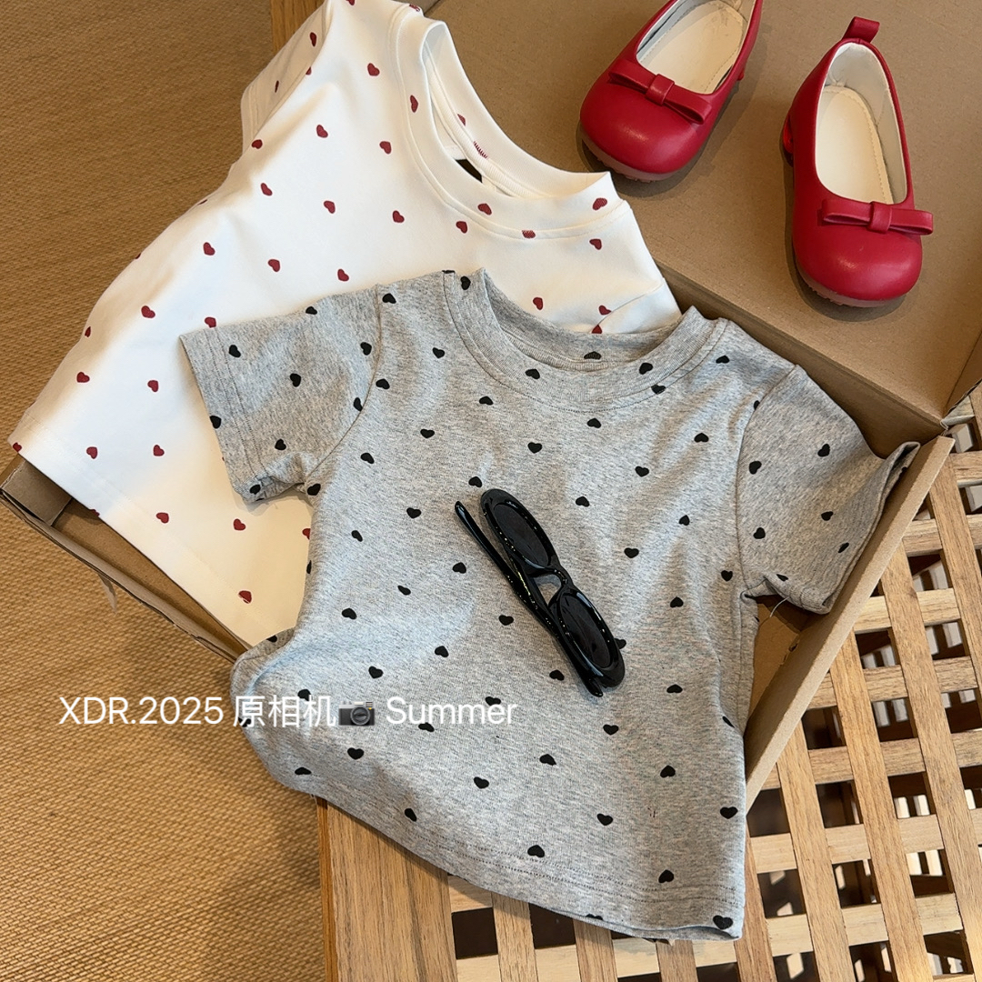 【小大人】满印爱心打底衫波点韩版夏款女童百搭上衣短T 2633