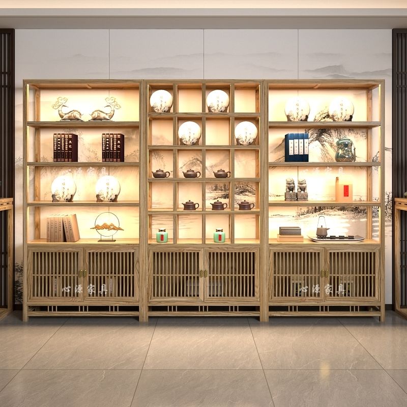 新中式实木多层博古架榆木落地展示柜茶室多宝阁置储物柜落地多层