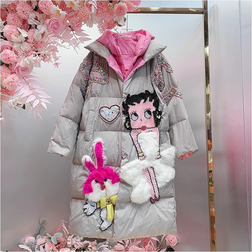 QD1157欧美设计师2025冬季新款钉钻刺绣卡通假两件外套