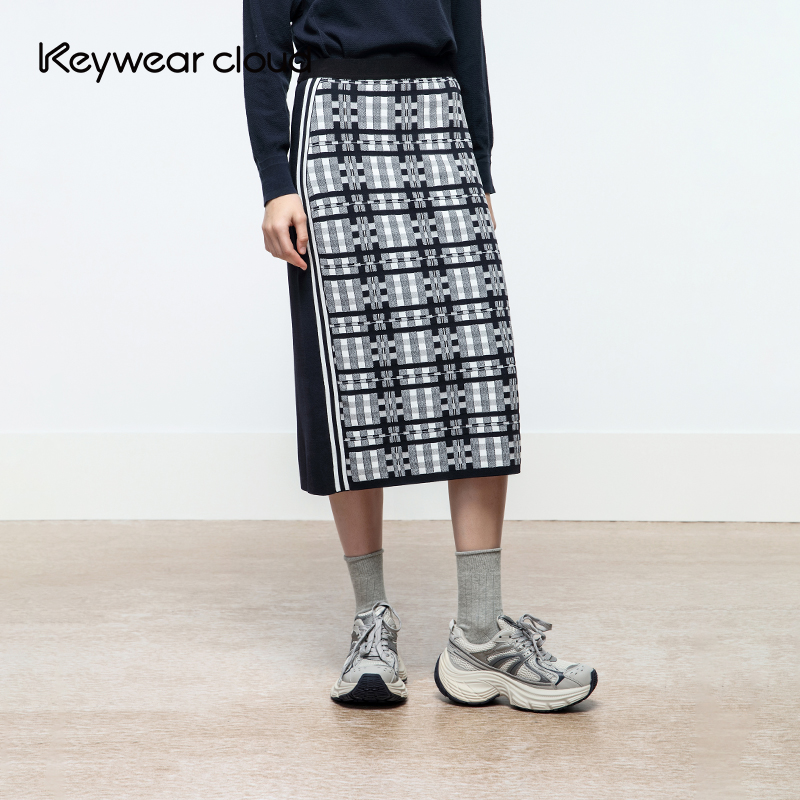 Keywearcloud奇威时尚百搭格纹半裙