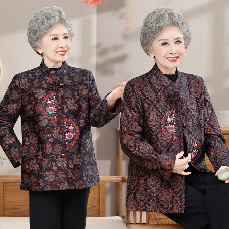 国风妈妈装秋季中老年女装气质外套阔太太长袖老人新中式衣服