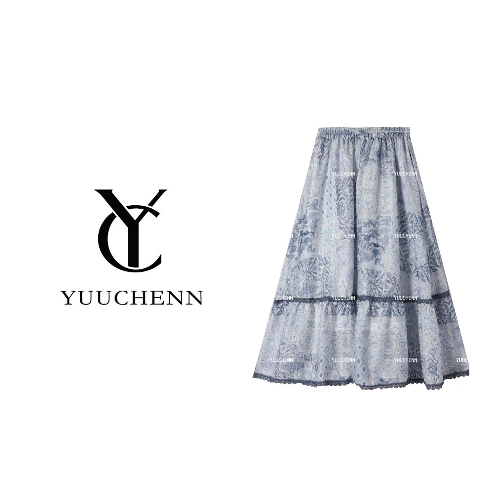 YUUCHENN 时尚舒适简约国风休闲碎花半身裙-HRYXD1035-1