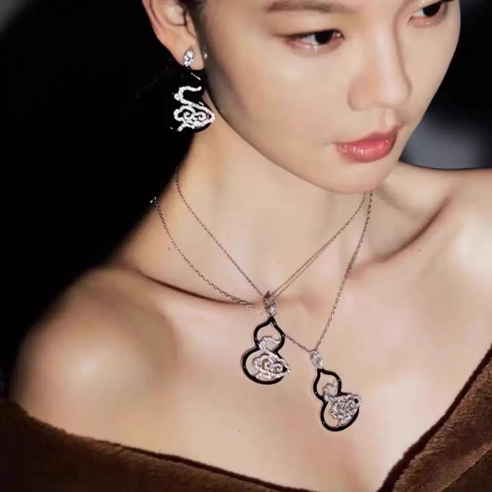 铜合金项链 项链耳饰套装国风新中式小众葫芦福禄轻奢叠戴锁骨链