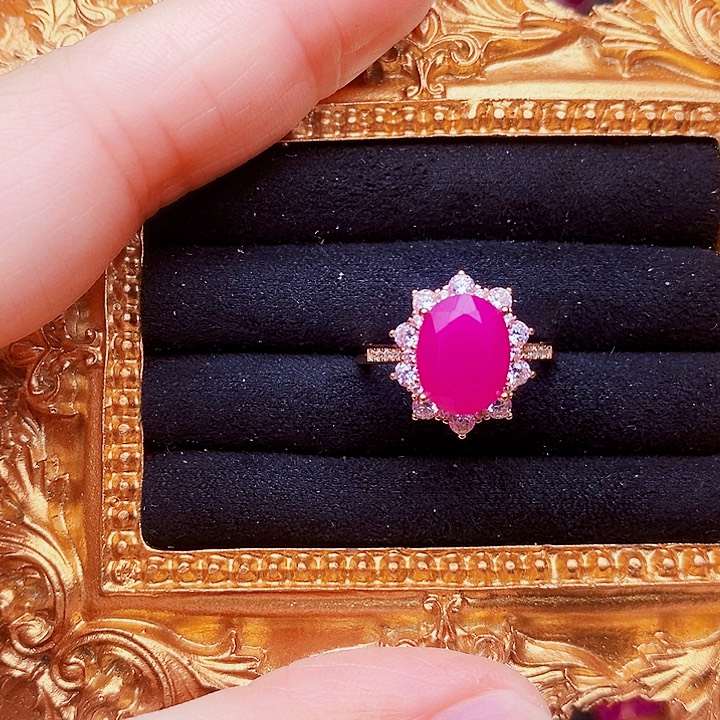 红宝石戒指银S925镶嵌