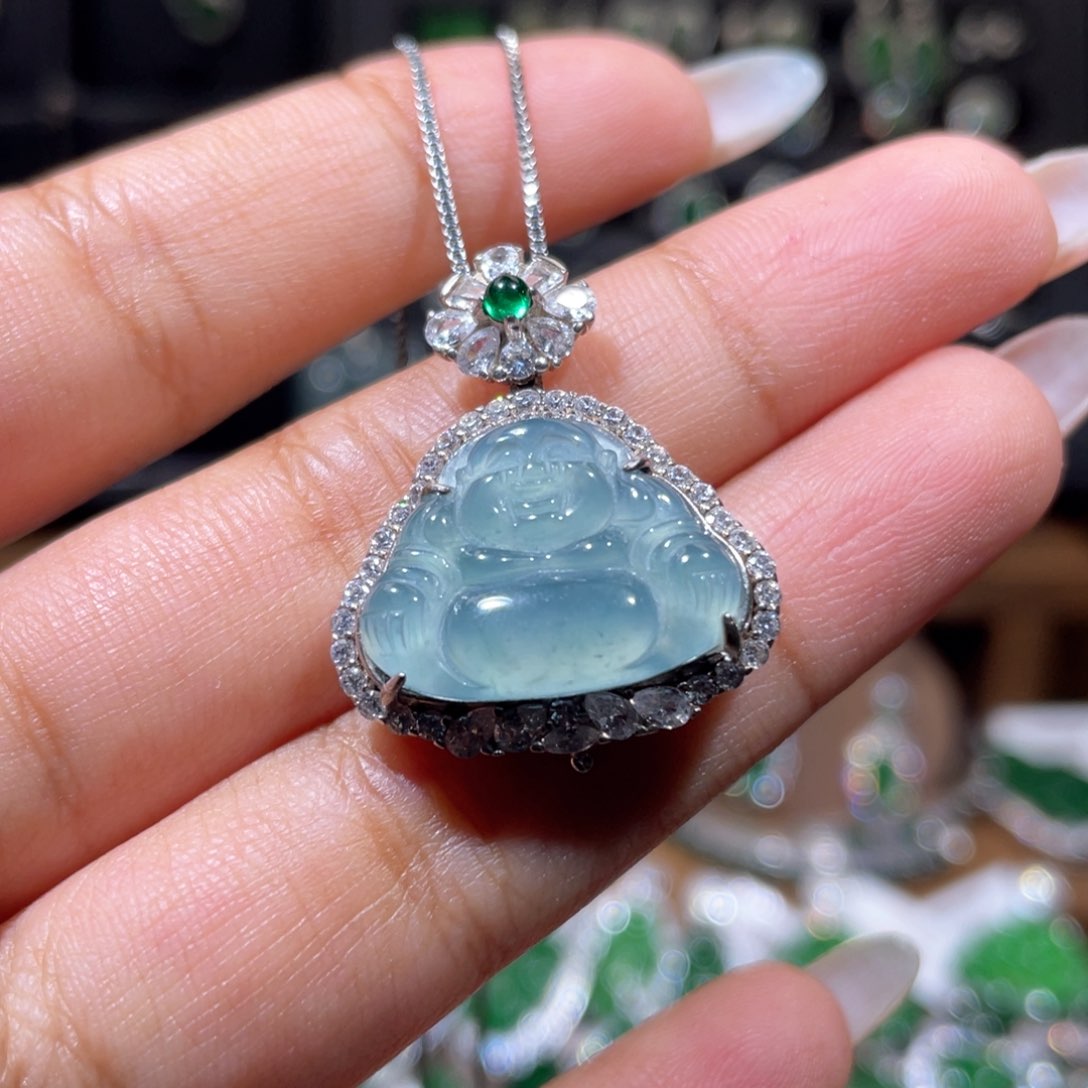 翡翠银S925镶嵌颈饰佛公