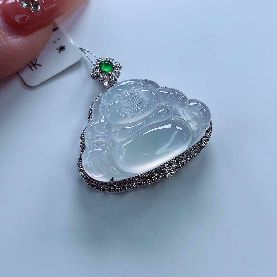 翡翠吊坠(不含链)18K金镶嵌冰透起光 大佛公