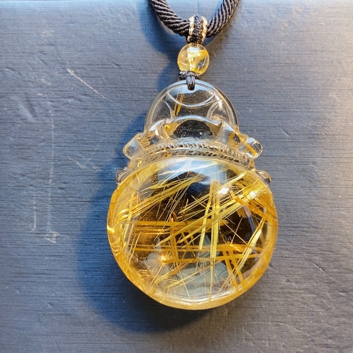 颈饰未镶嵌发晶天然白体黄钛晶福袋吊坠