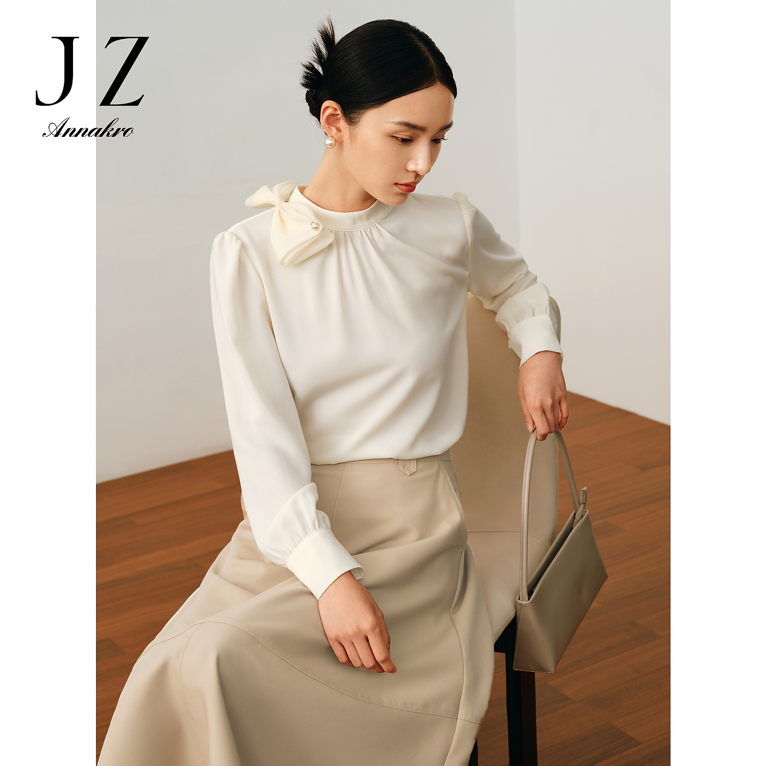 【丽公主专属】玖姿安娜蔻JTDQ80108轻熟风法式复古雪纺长袖上衣女