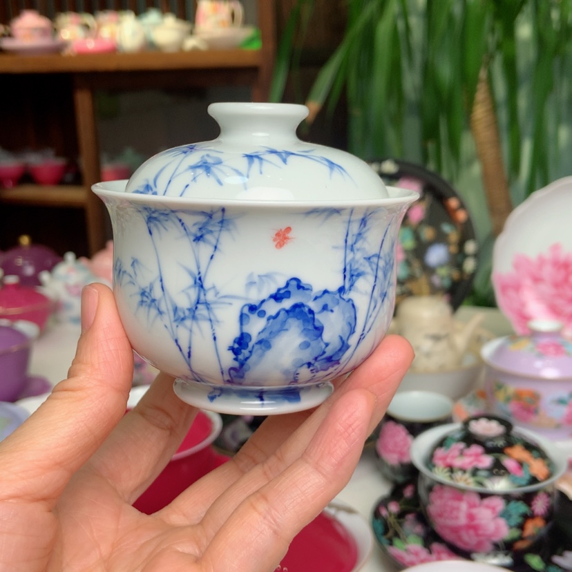 【闪购商品】景德镇瓷器布袋盖碗竹子