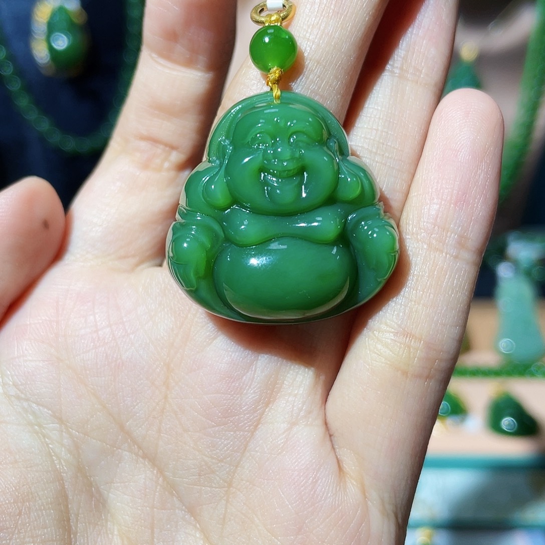 和田玉（碧玉）18K金镶嵌颈饰