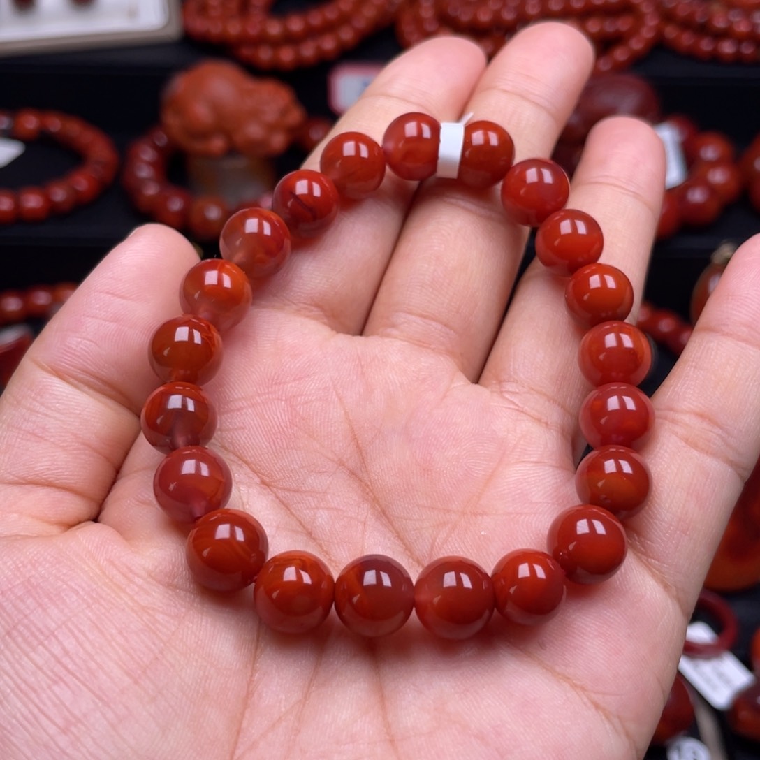 南红玛瑙珠宝奇石未镶嵌单圈9.5mm