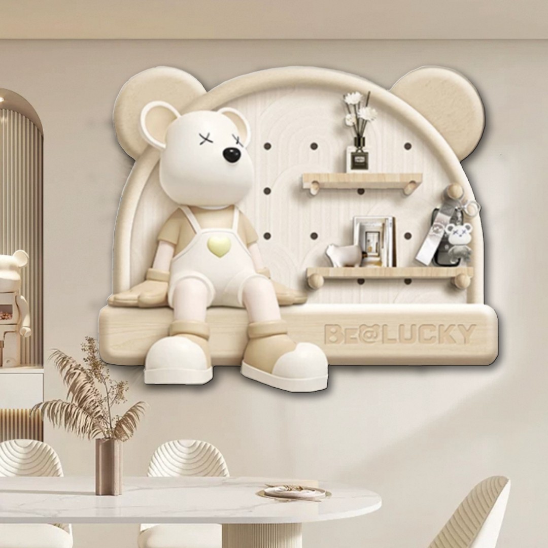 BE-019奶油风洞洞板装饰画暴力熊平安喜乐餐厅入户玄关挂画捡漏