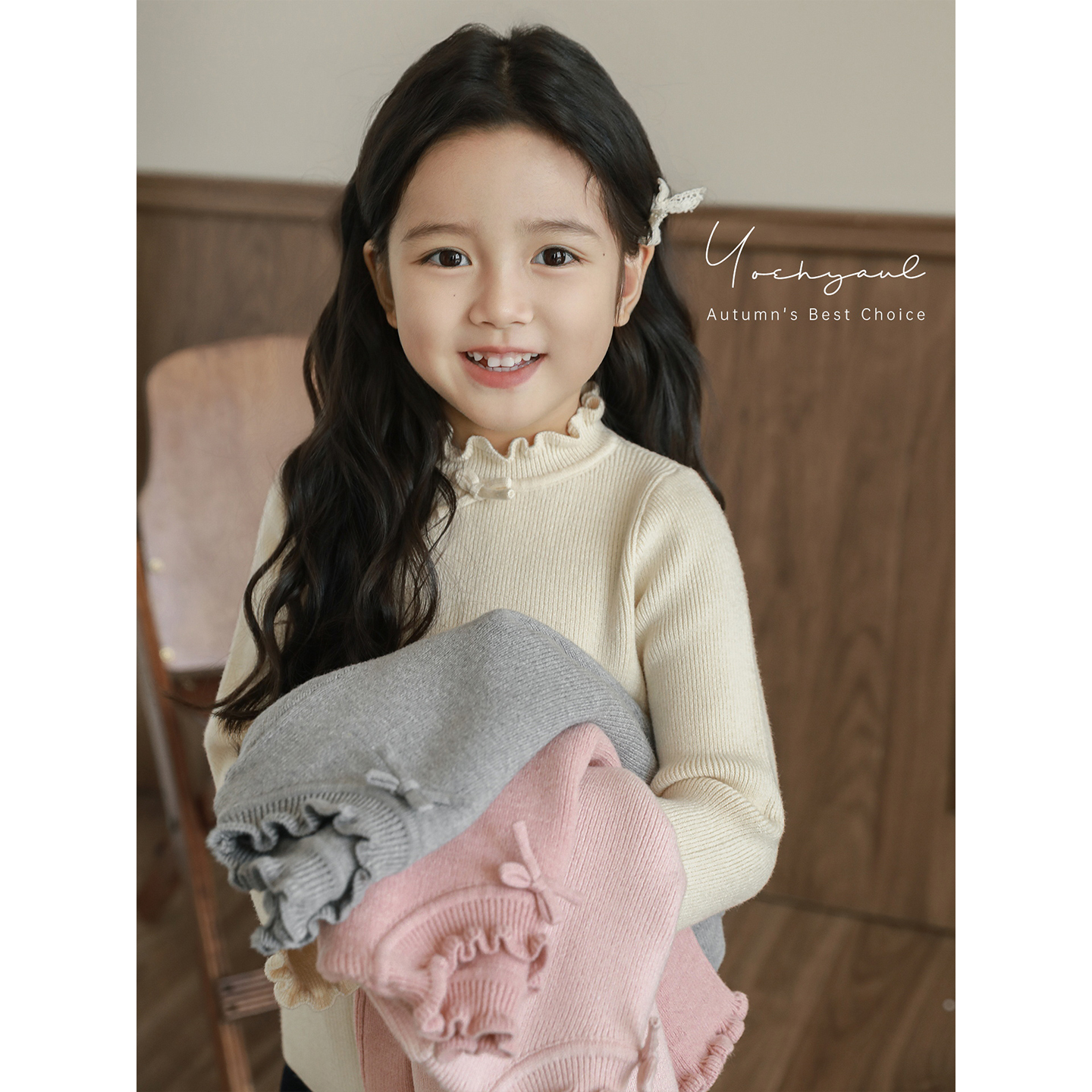 幼悠女童冬季新款木耳边亲肤打底毛衣时尚保暖耐穿儿童上衣D4315