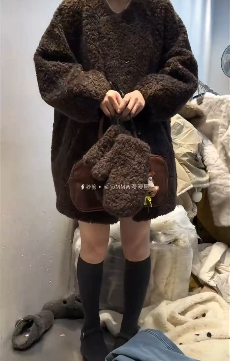 慵懒风外套女大衣中长款外套立领加厚（手套）