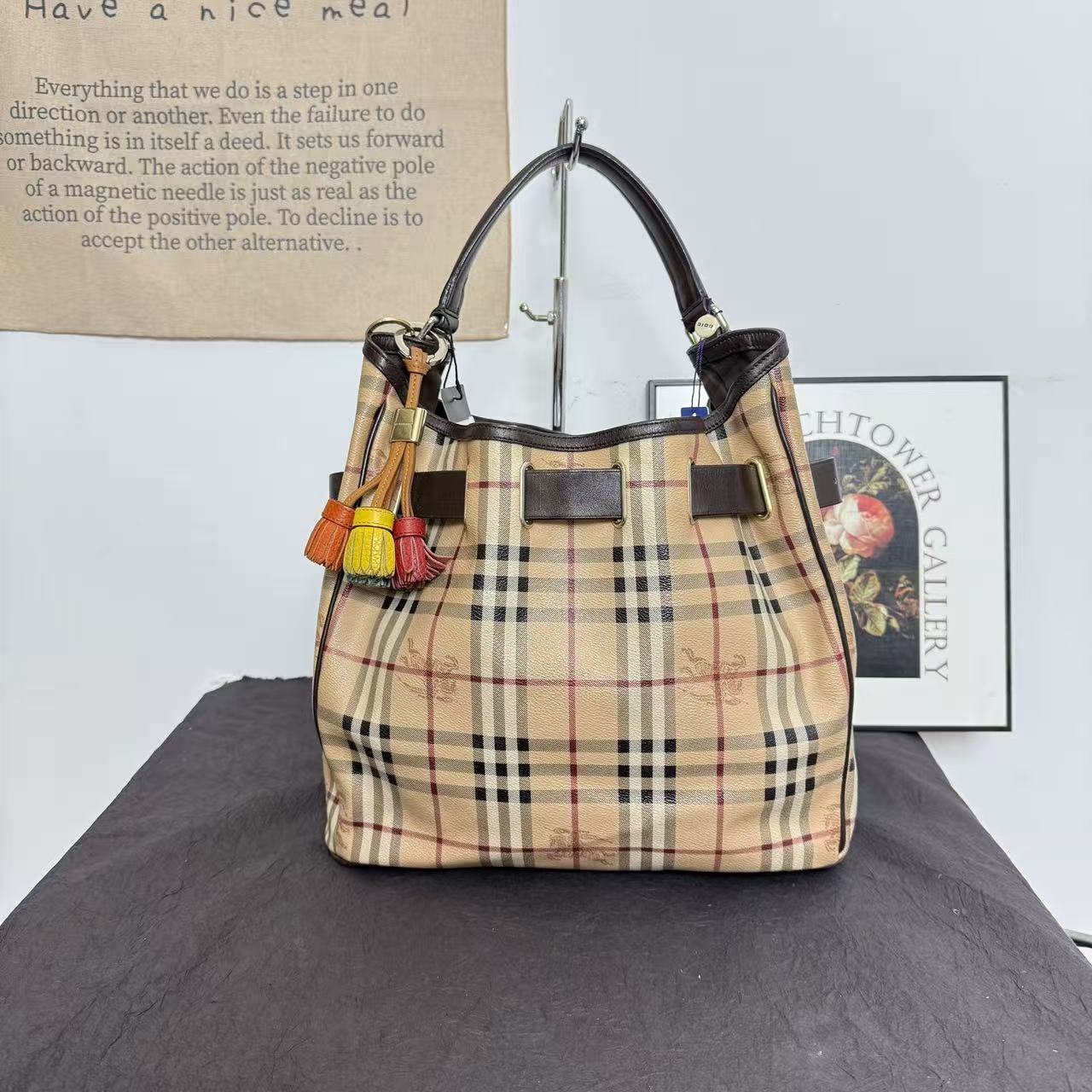 95新 BURBERRY/博柏利 巴宝莉经典战马格纹手提包/斜挎包/单肩包