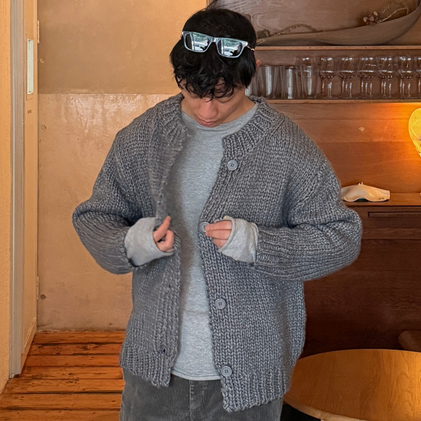 oarism 25AW 粗针羊毛开衫毛衣新品男复古宽松保暖慵懒休闲针织衫
