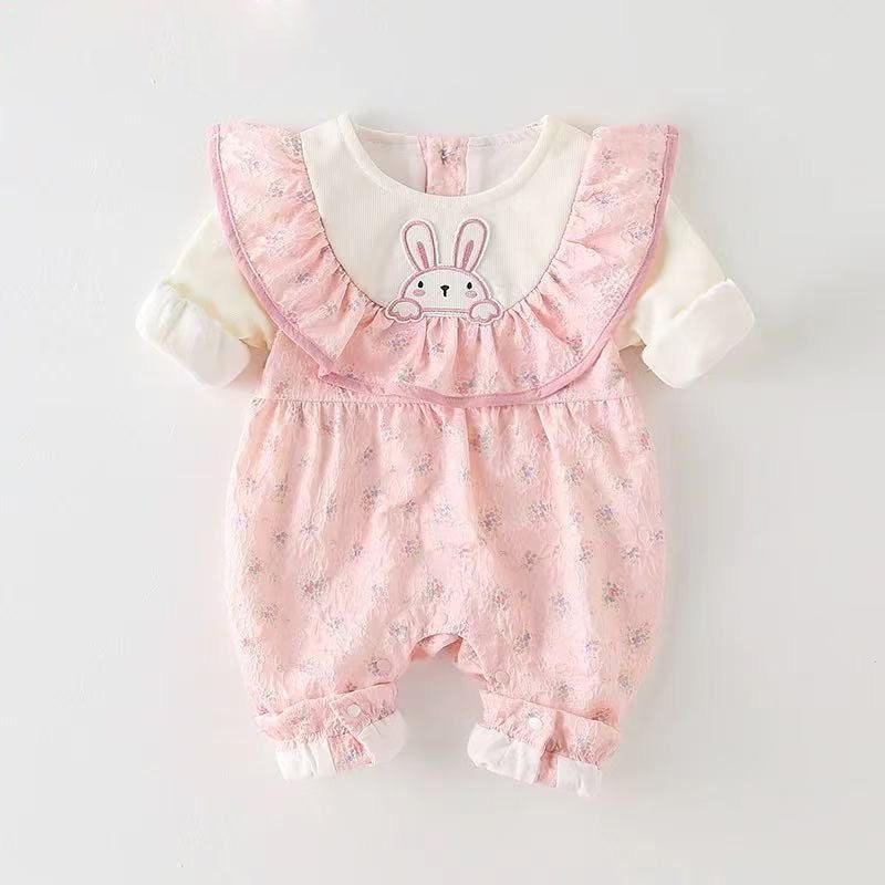 新生儿爬服满月秋季婴儿春秋衣服连体衣宝宝公主百天哈衣外出双层