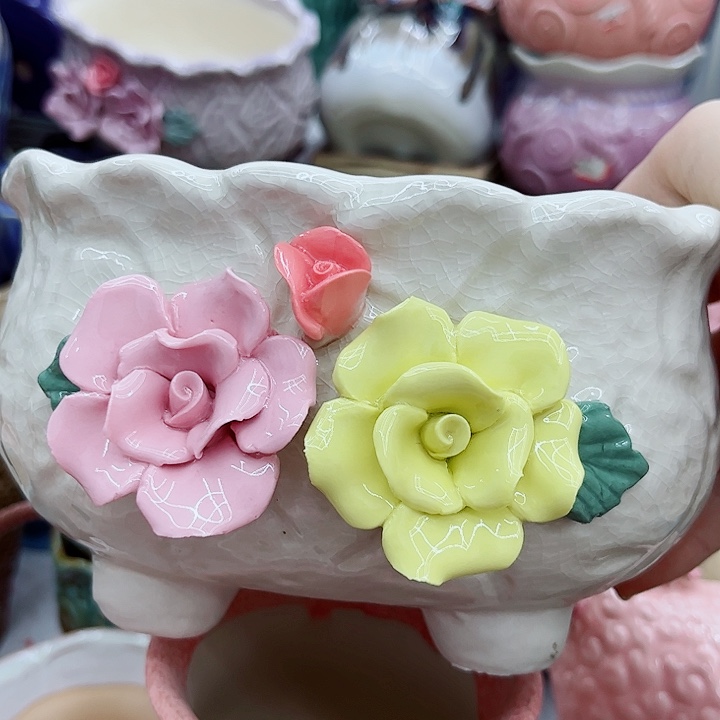 多肉绿植陶瓷花盆9.9包邮，有孔