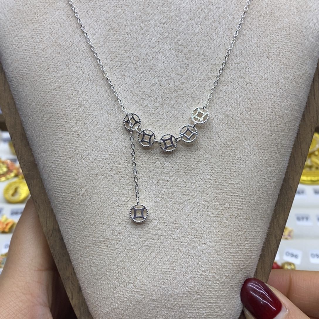 925银银镀金钱币项链