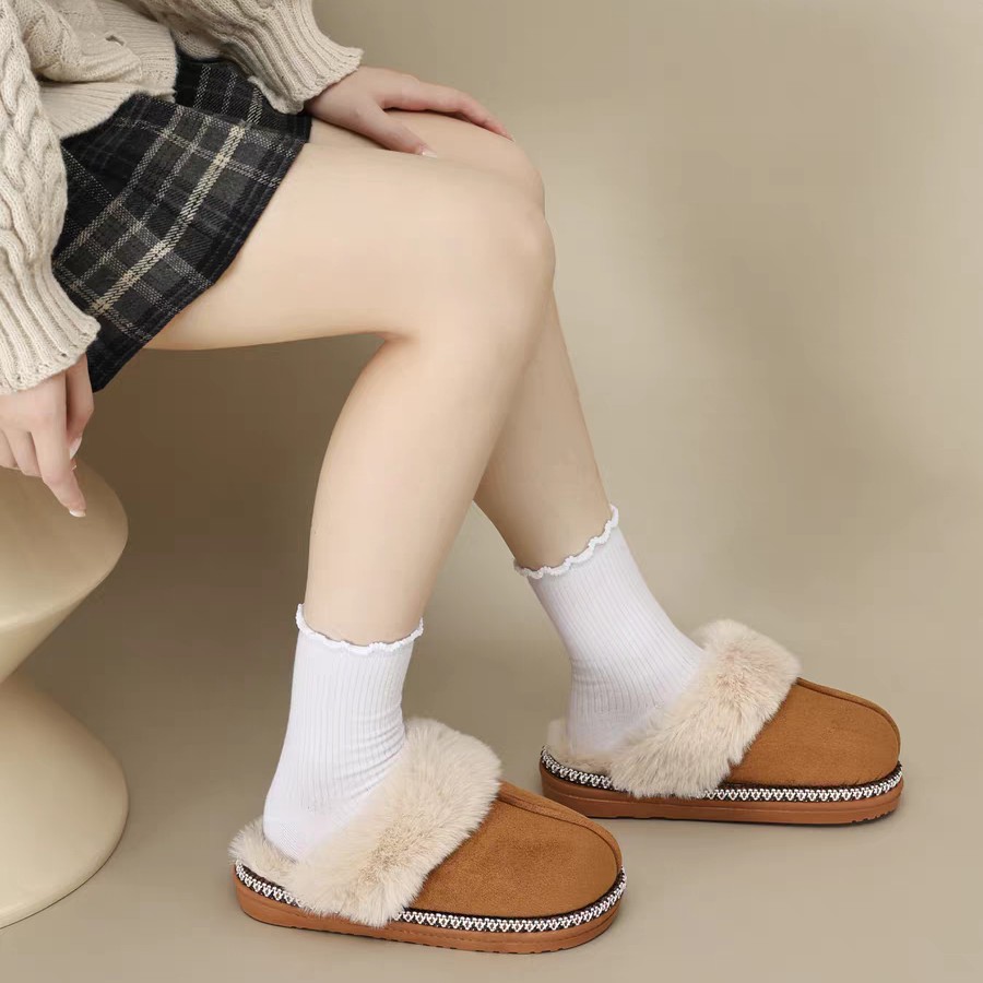 （豆豆拖）毛毛拖鞋女款秋冬天室内家居女士毛绒洋气时尚保暖厚底
