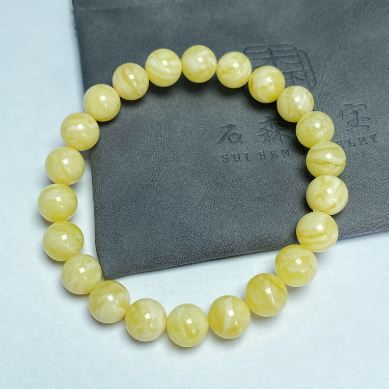 俄料蜜蜡单圈手串俄料白花浓蜡【浓白花特选】