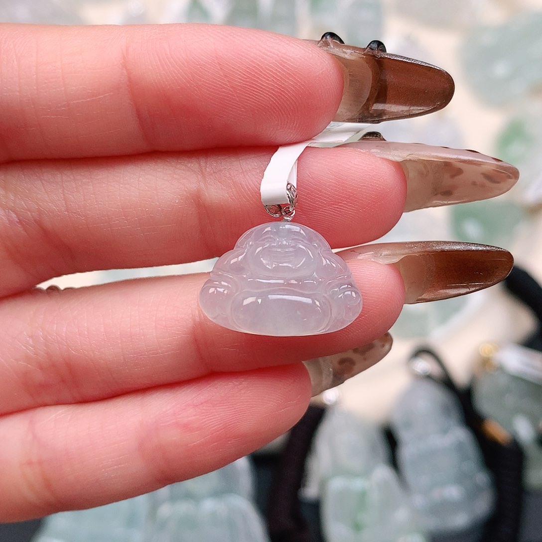 翡翠颈饰18K金镶嵌冰佛17、12，17.7、3.6