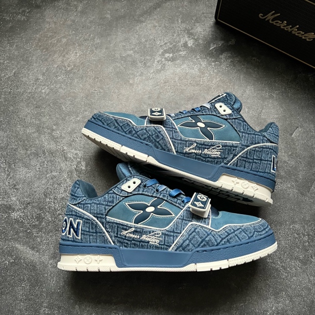 99新 LouisVuitton/路易威登 TRAINER 海军蓝魔术贴 9.5码 鞋