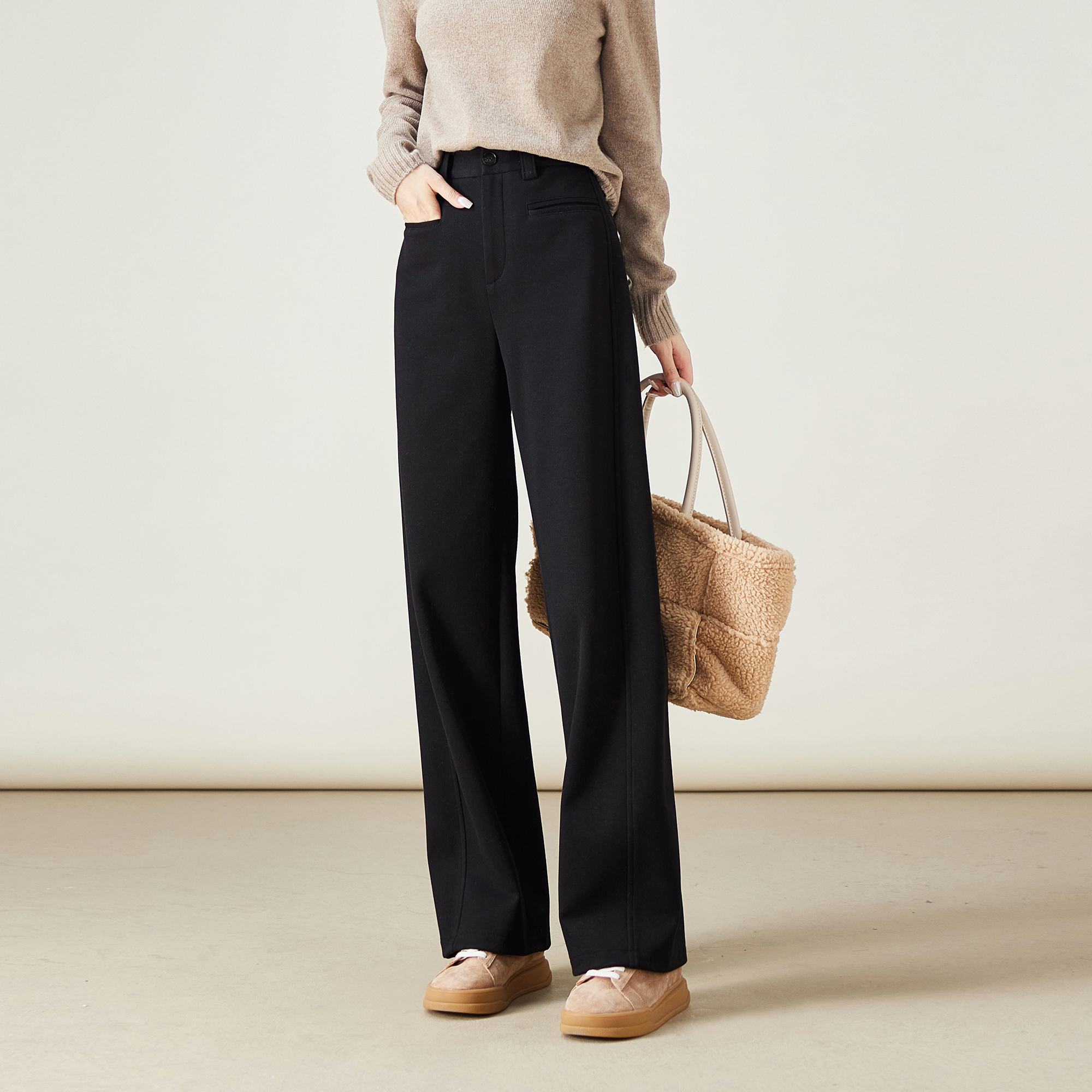 索菲丝尔2025冬季新款时尚宽松百搭显瘦设计感阔腿拖地裤女541031