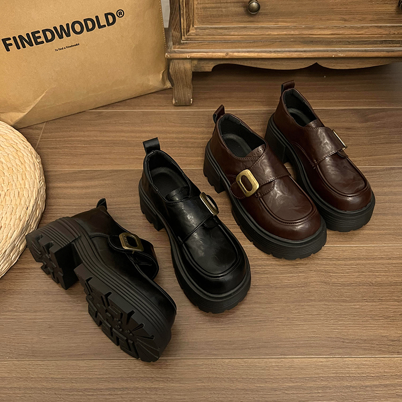 乐福鞋英伦风复古魔术贴增高jk单鞋ins2025春季新款厚底小皮鞋女