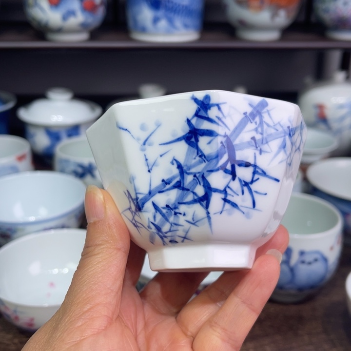 青花八方主人杯竹子