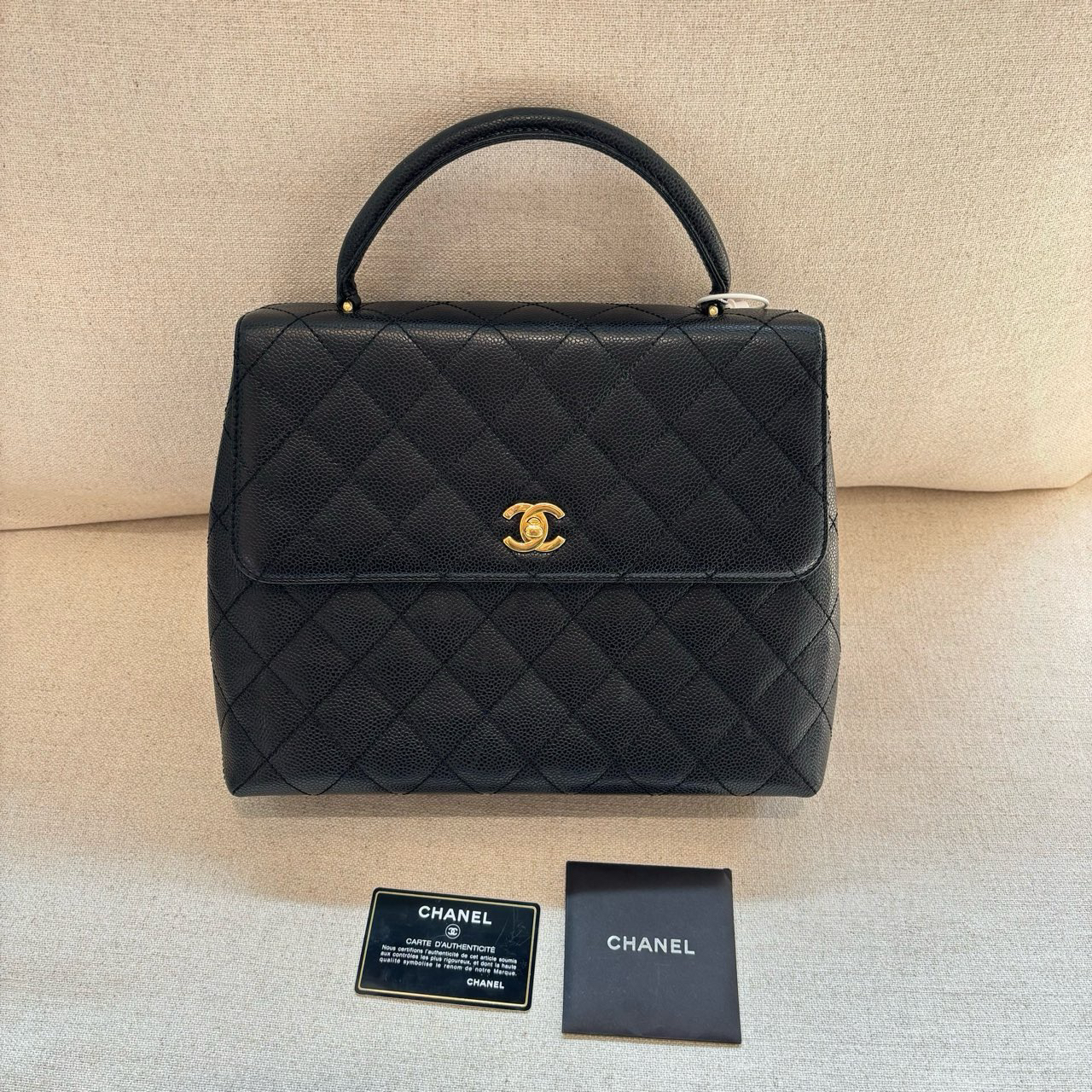 95新 Chanel/香奈儿 黑金荔枝皮Kelly 秋冬巨好看