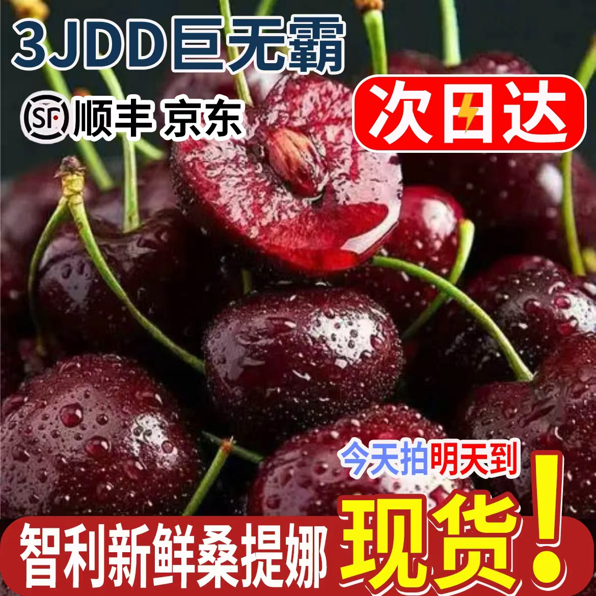 3JDD果王顺丰京东【今天拍明天到】智利进口海运车厘子宝宝孕妇水果内附果径卡2500gXY桑提娜樱桃智利共和国