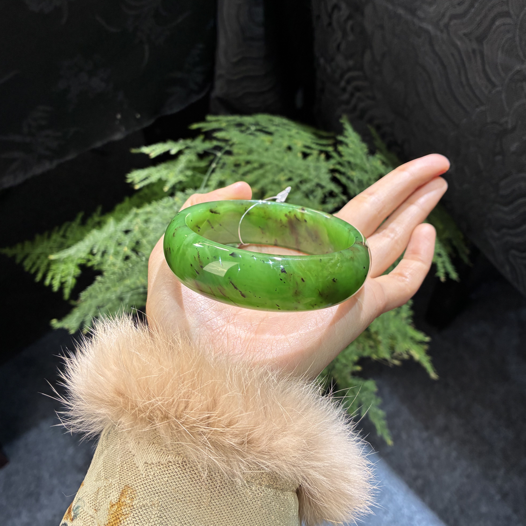 【古冉优选】和田玉俄碧乌兰海轮胎手镯62