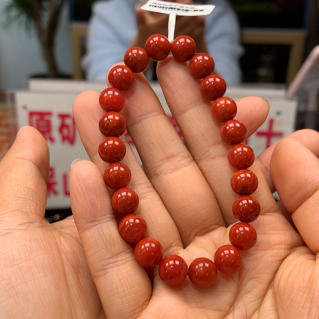 南红玛瑙原矿南红8mm+九口火焰纹手串有瑕未镶嵌
