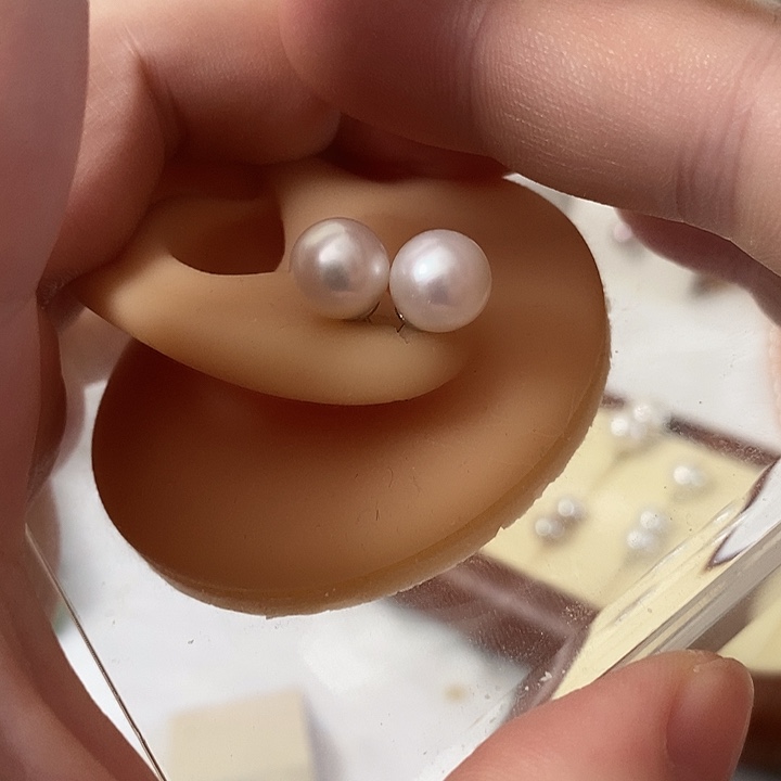 耳饰银S925镶嵌淡水珍珠