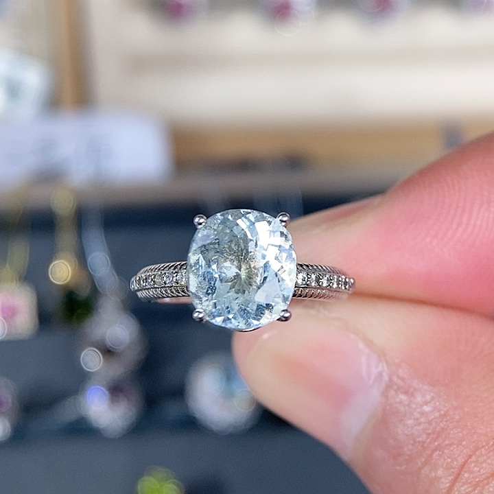 海蓝宝石戒圈银S925镶嵌