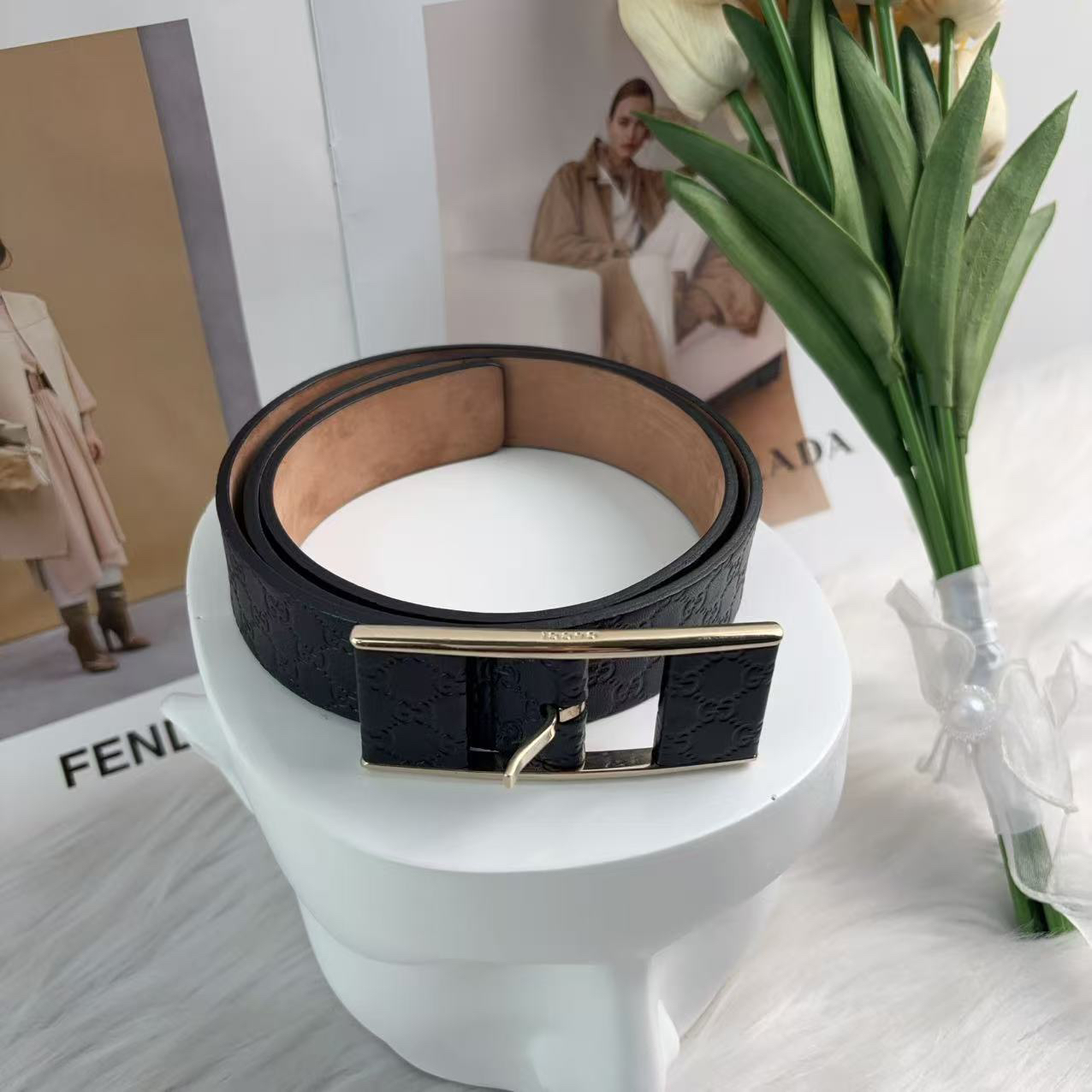 95新 GUCCI/古驰 古驰黑色c1397满log腰带80码