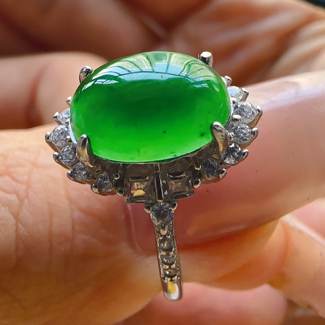 翡翠戒指银S925镶嵌翡翠880