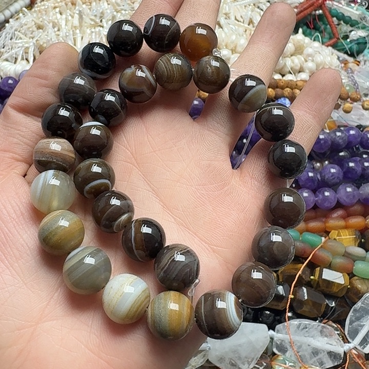 玛瑙/玉髓未镶嵌珠宝半成品一条14mm蚕丝羊白眼